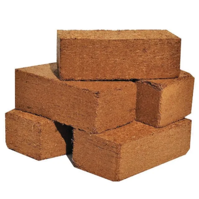 Compressed coco peat blocks stacked together